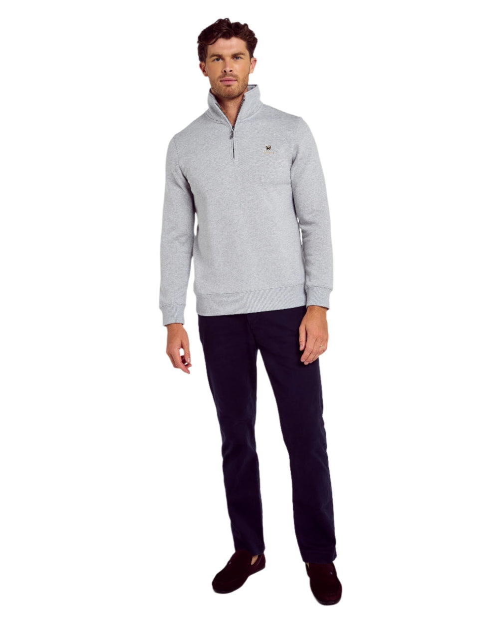 Grey Marl coloured Dubarry Mens Boyce Zip Neck Sweater on white background 