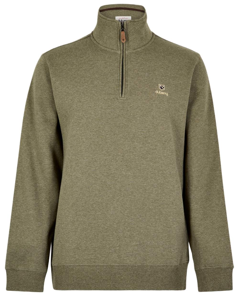 Kelp coloured Dubarry Mens Boyce Zip Neck Sweater on white background 