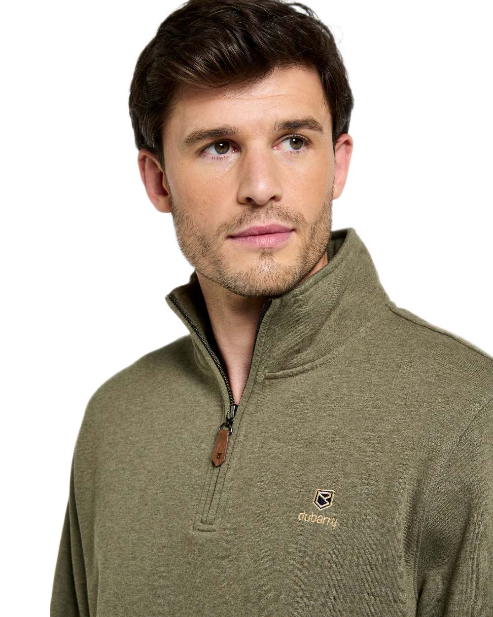Kelp coloured Dubarry Mens Boyce Zip Neck Sweater on white background 