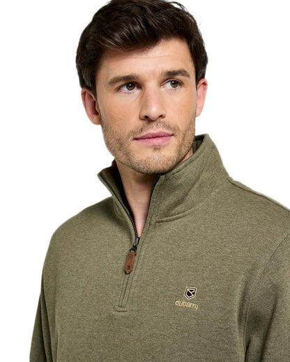 Kelp coloured Dubarry Mens Boyce Zip Neck Sweater on white background 