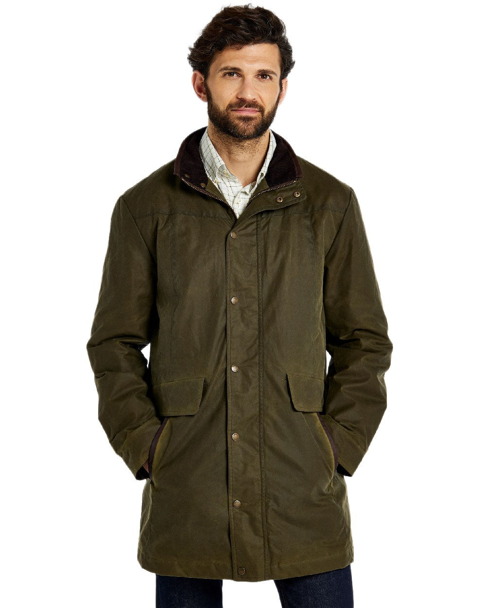 Fennel Coloured Dubarry Mens Chalkhill Wax Jacket on white background 