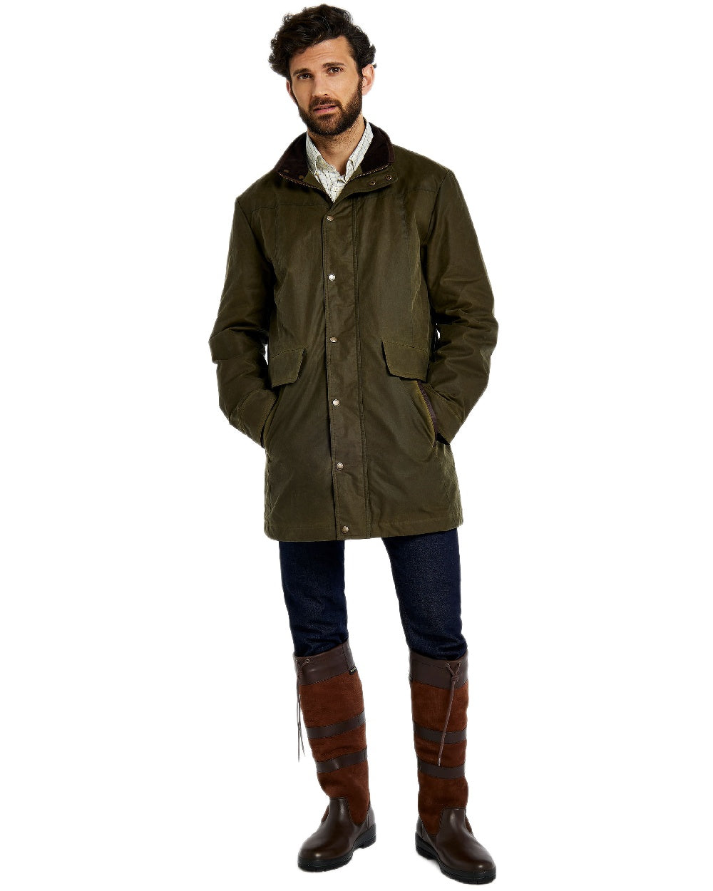 Fennel Coloured Dubarry Mens Chalkhill Wax Jacket on white background 