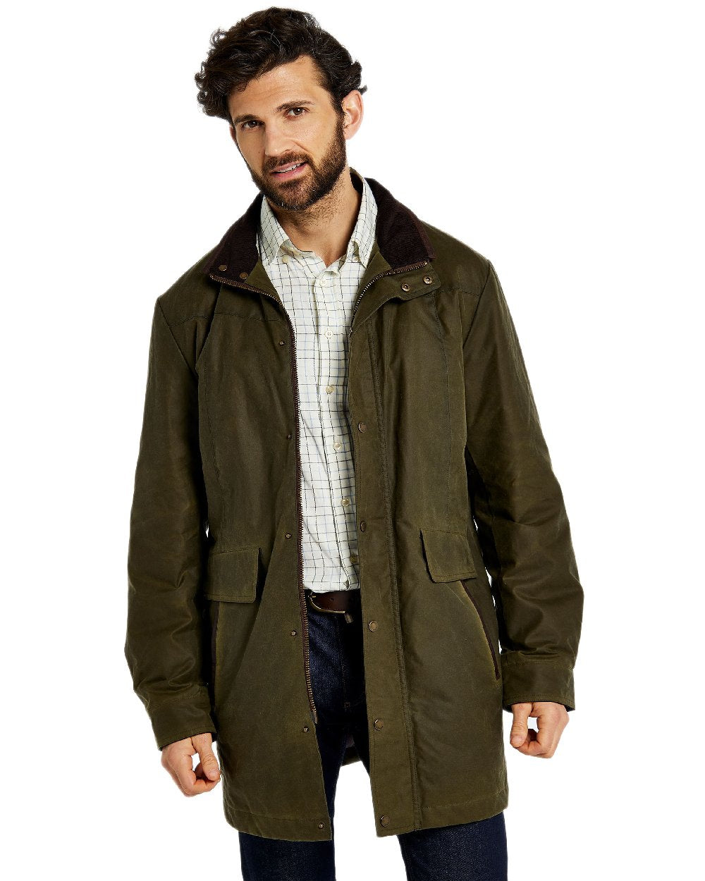 Fennel Coloured Dubarry Mens Chalkhill Wax Jacket on white background 