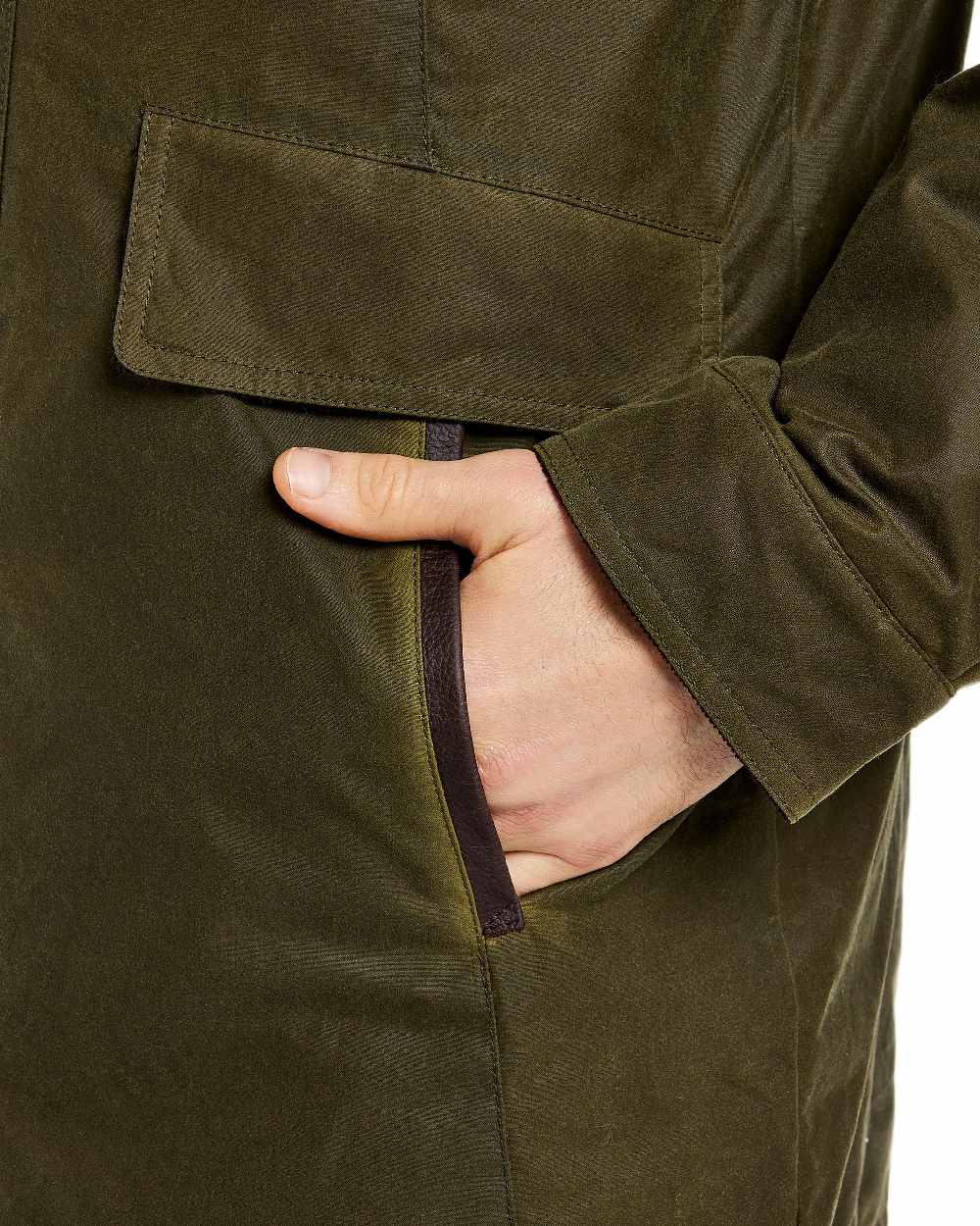 Fennel Coloured Dubarry Mens Chalkhill Wax Jacket on white background 
