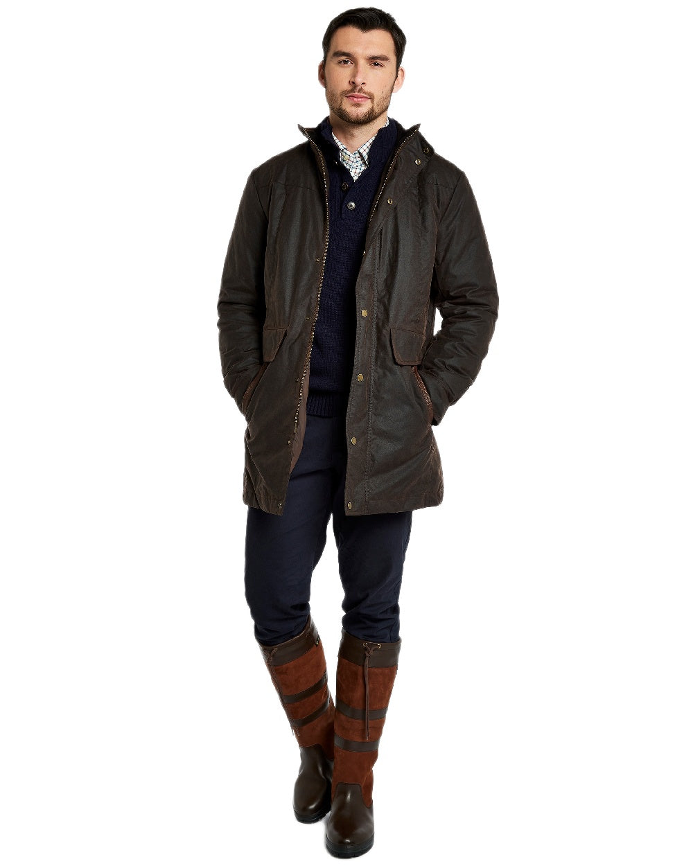 Java Coloured Dubarry Mens Chalkhill Wax Jacket on white background 