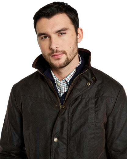 Java Coloured Dubarry Mens Chalkhill Wax Jacket on white background 