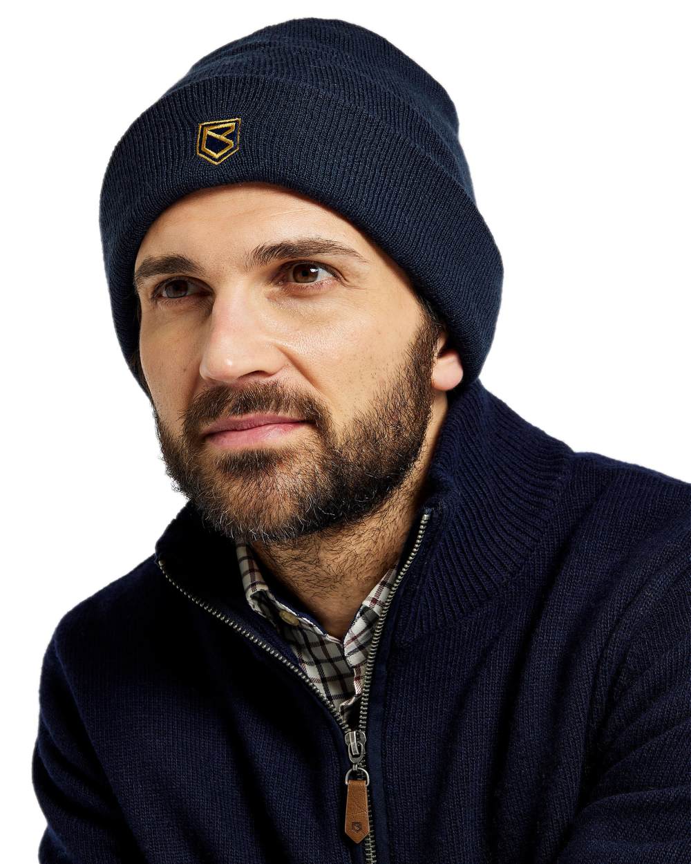 Navy Coloured Dubarry Mens Clonmellon Knitted Beanie on white background 