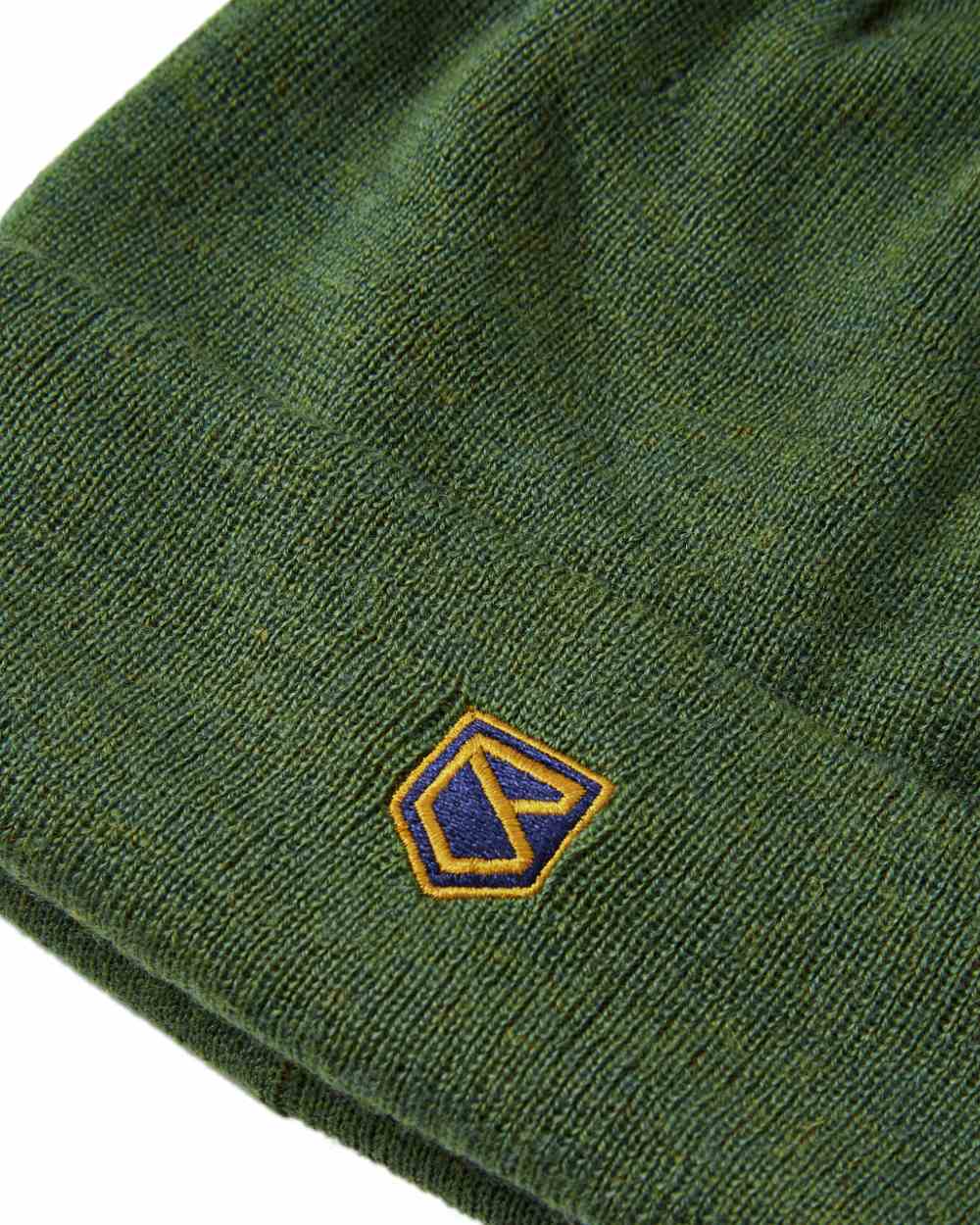 Olive Coloured Dubarry Mens Clonmellon Knitted Beanie on white background 