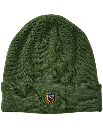 Olive Coloured Dubarry Mens Clonmellon Knitted Beanie on white background 