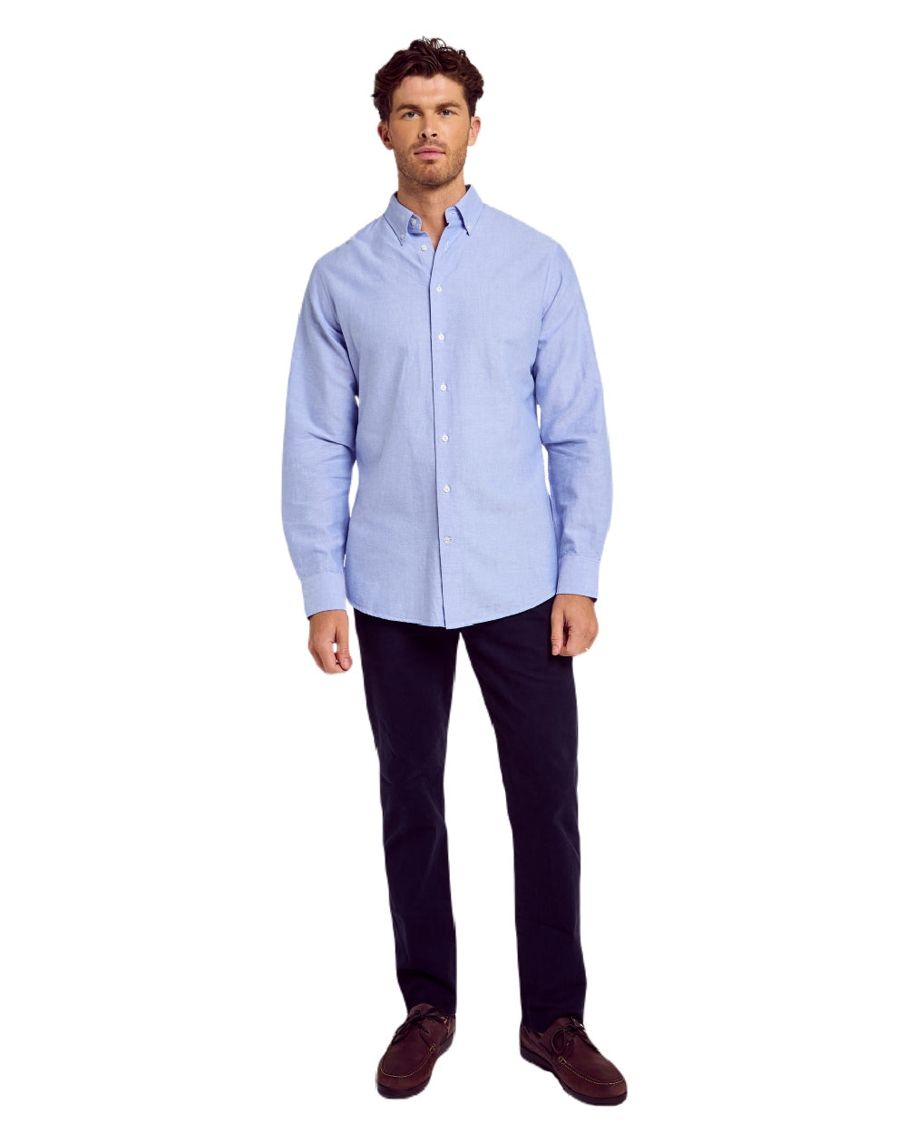 Pale Blue coloured Dubarry Mens Clontarf Oxford Shirt on white background 