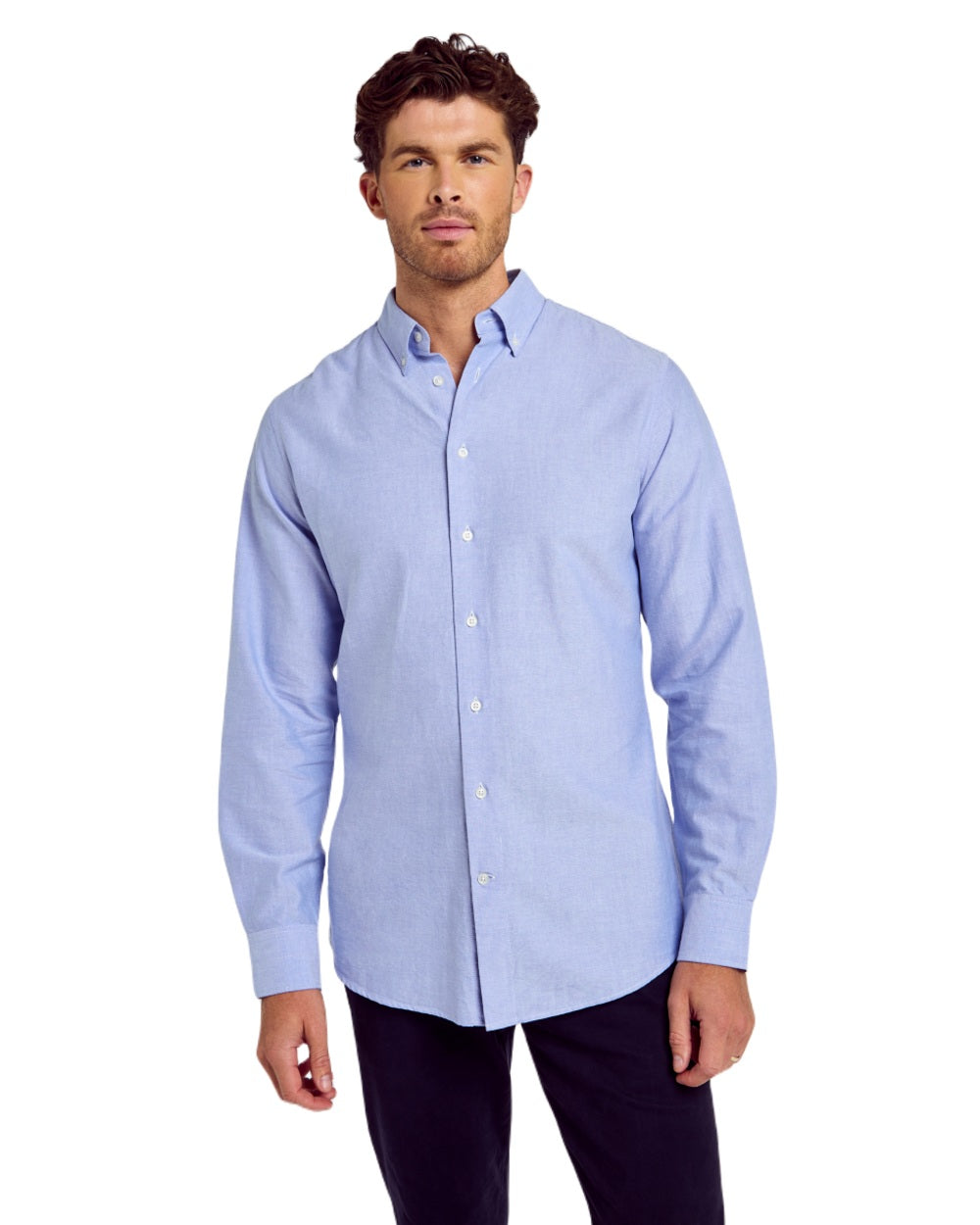 Pale Blue coloured Dubarry Mens Clontarf Oxford Shirt on white background 