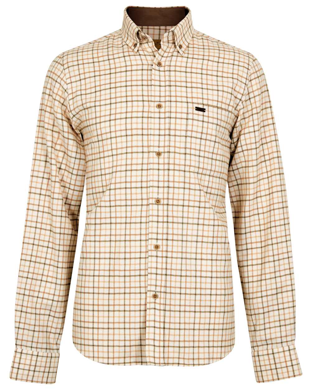 Ochre coloured Dubarry Mens Corrib Tattersall Check Shirt on white background 