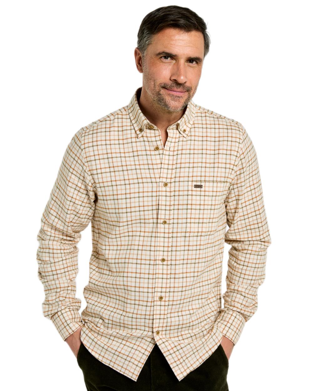 Ochre coloured Dubarry Mens Corrib Tattersall Check Shirt on white background 
