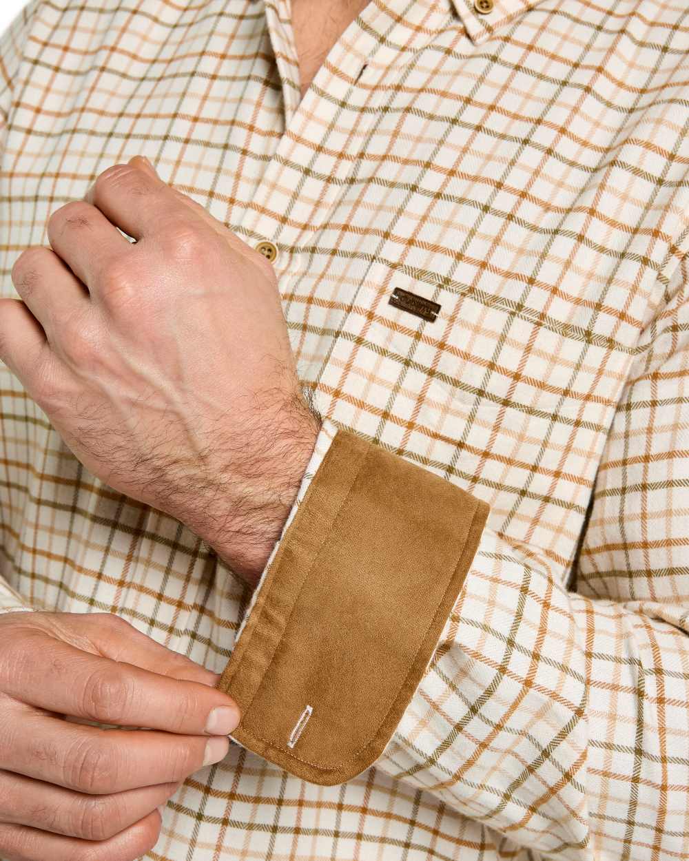 Ochre coloured Dubarry Mens Corrib Tattersall Check Shirt on white background 