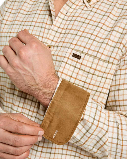 Ochre coloured Dubarry Mens Corrib Tattersall Check Shirt on white background 