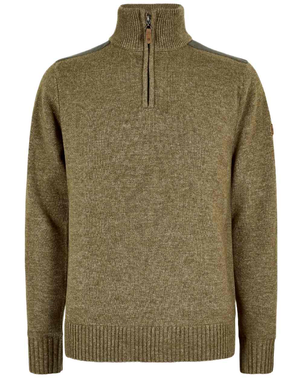 Dusky Green Coloured Dubarry Mens Doherty Zip Neck Sweater on white background 