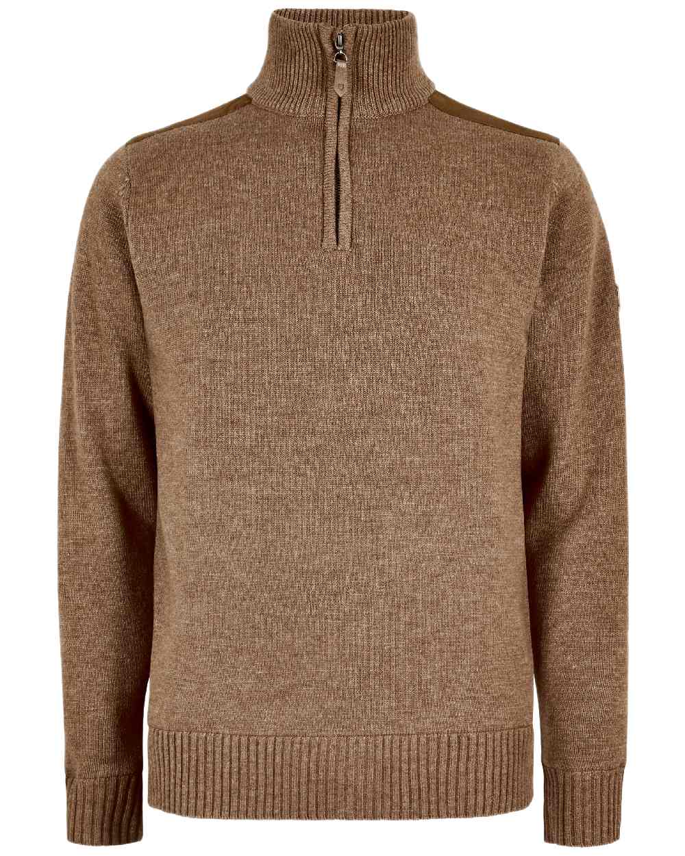 Elk Coloured Dubarry Mens Doherty Zip Neck Sweater on white background 