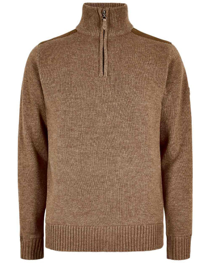 Elk Coloured Dubarry Mens Doherty Zip Neck Sweater on white background 
