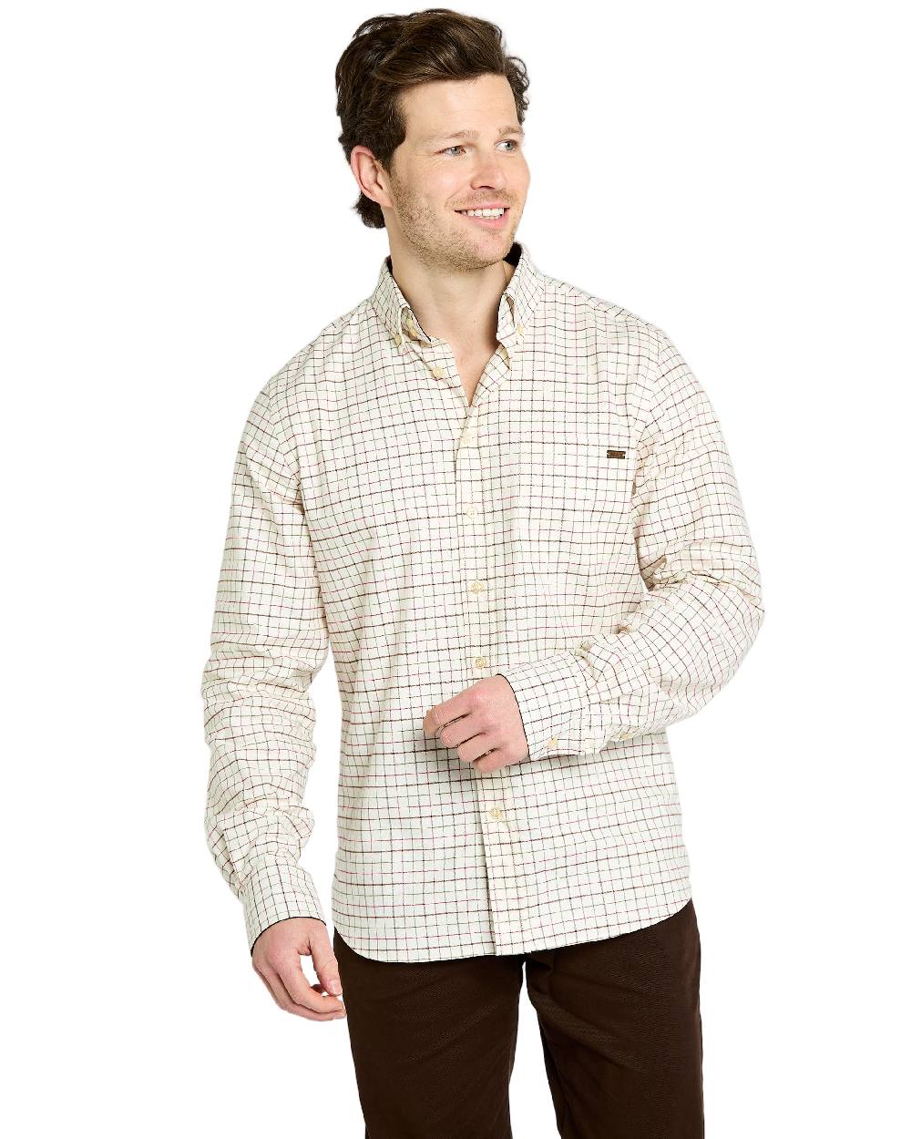 Elk Coloured Dubarry Mens Drumcar Tattersall Check Shirt on white background 