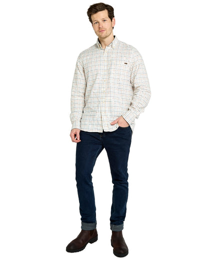 Indigo Coloured Dubarry Mens Drumcar Tattersall Check Shirt on white background 