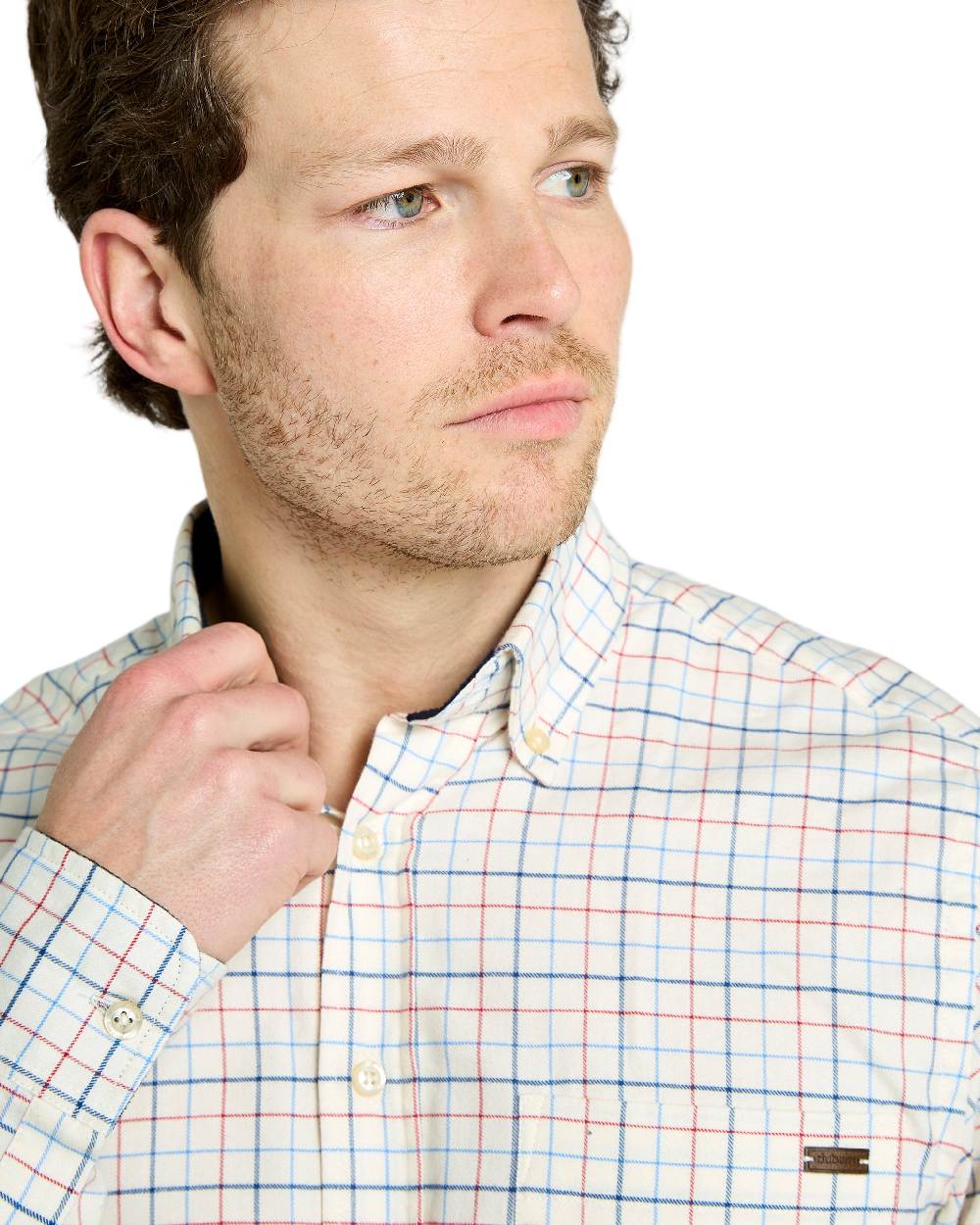 Indigo Coloured Dubarry Mens Drumcar Tattersall Check Shirt on white background 