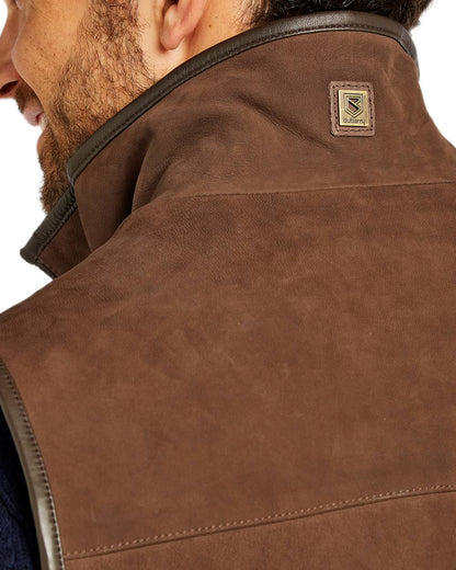 Walnut coloured Dubarry Mens Dunhill Leather Gilet on white background 