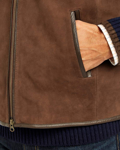 Walnut coloured Dubarry Mens Dunhill Leather Gilet on white background 