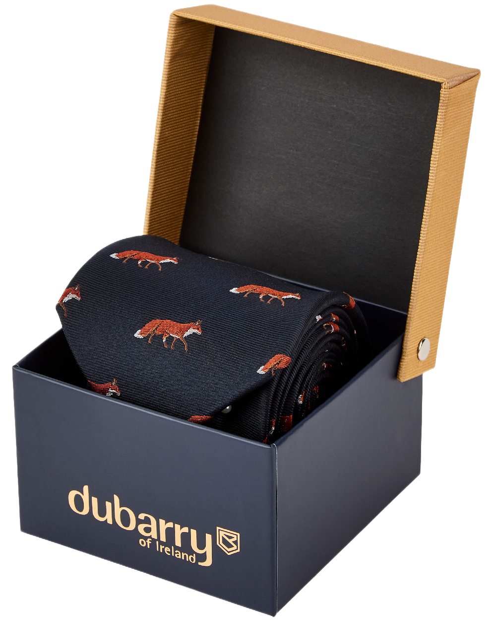 Navy Coloured Dubarry Mens Kavanagh 100% Silk Woven Tie on white background 