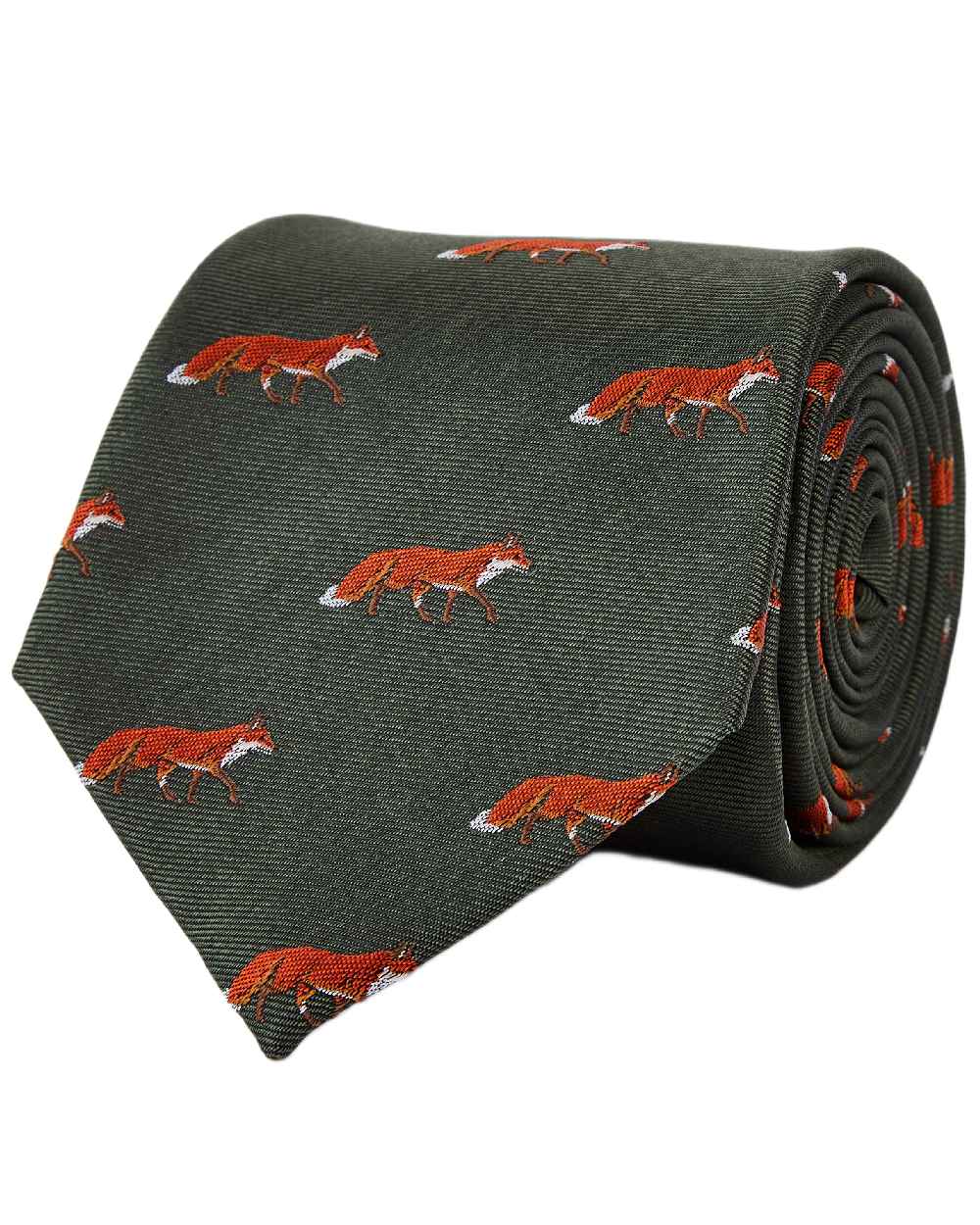 Olive Coloured Dubarry Mens Kavanagh 100% Silk Woven Tie on white background 