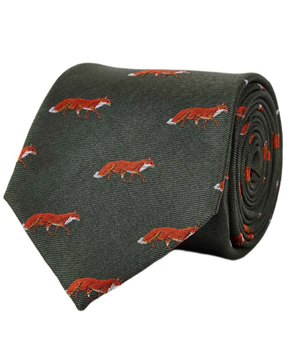 Olive Coloured Dubarry Mens Kavanagh 100% Silk Woven Tie on white background 