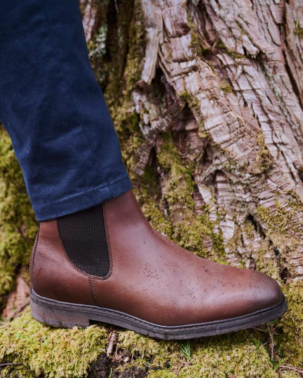 Brown coloured Dubarry Mens Kells Chelsea Boots on mountain background 
