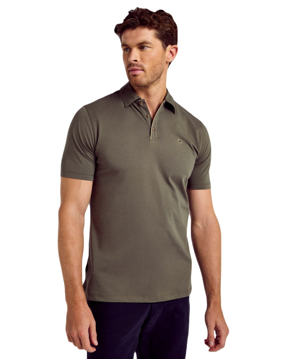 Kelp coloured Dubarry Mens Kilmurray Three Button Polo Shirt on white background 