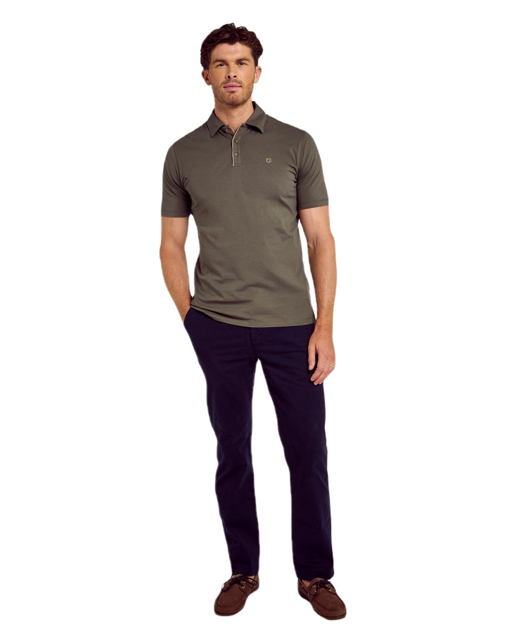 Kelp coloured Dubarry Mens Kilmurray Three Button Polo Shirt on white background 