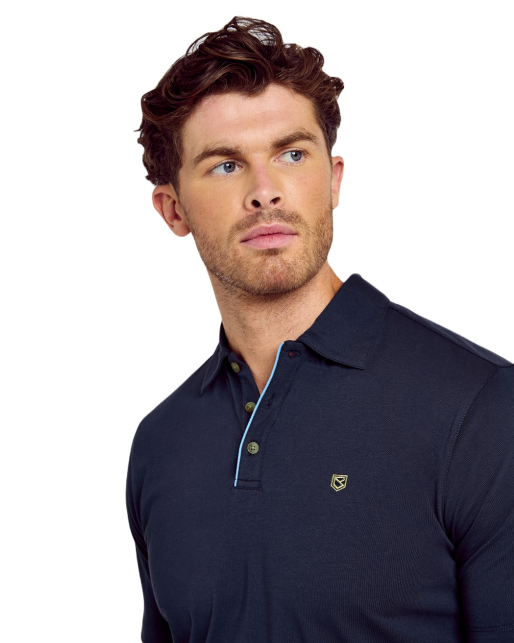 Navy coloured Dubarry Mens Kilmurray Three Button Polo Shirt on white background 