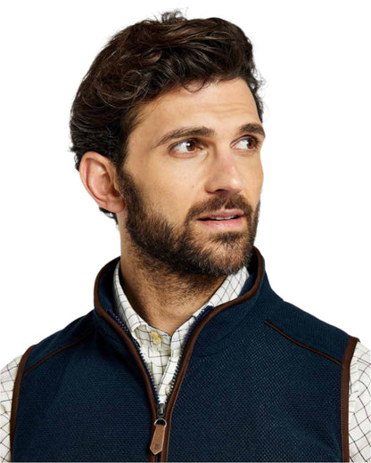 Navy Coloured Dubarry Mens Lifford Fleece Gilet on white background 