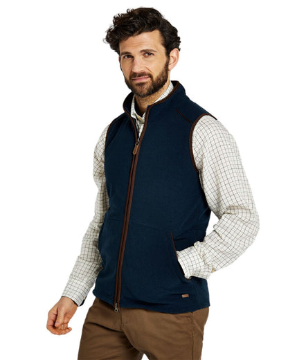 Navy Coloured Dubarry Mens Lifford Fleece Gilet on white background 