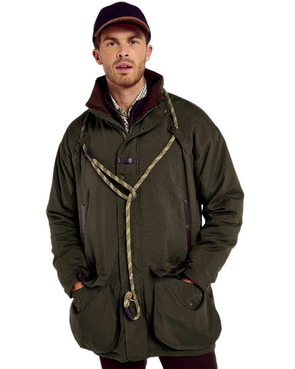 Olive Coloured Dubarry Mens Longacre Waterproof Jacket on white background 