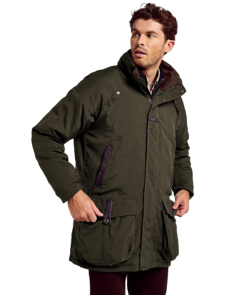 Olive Coloured Dubarry Mens Longacre Waterproof Jacket on white background 