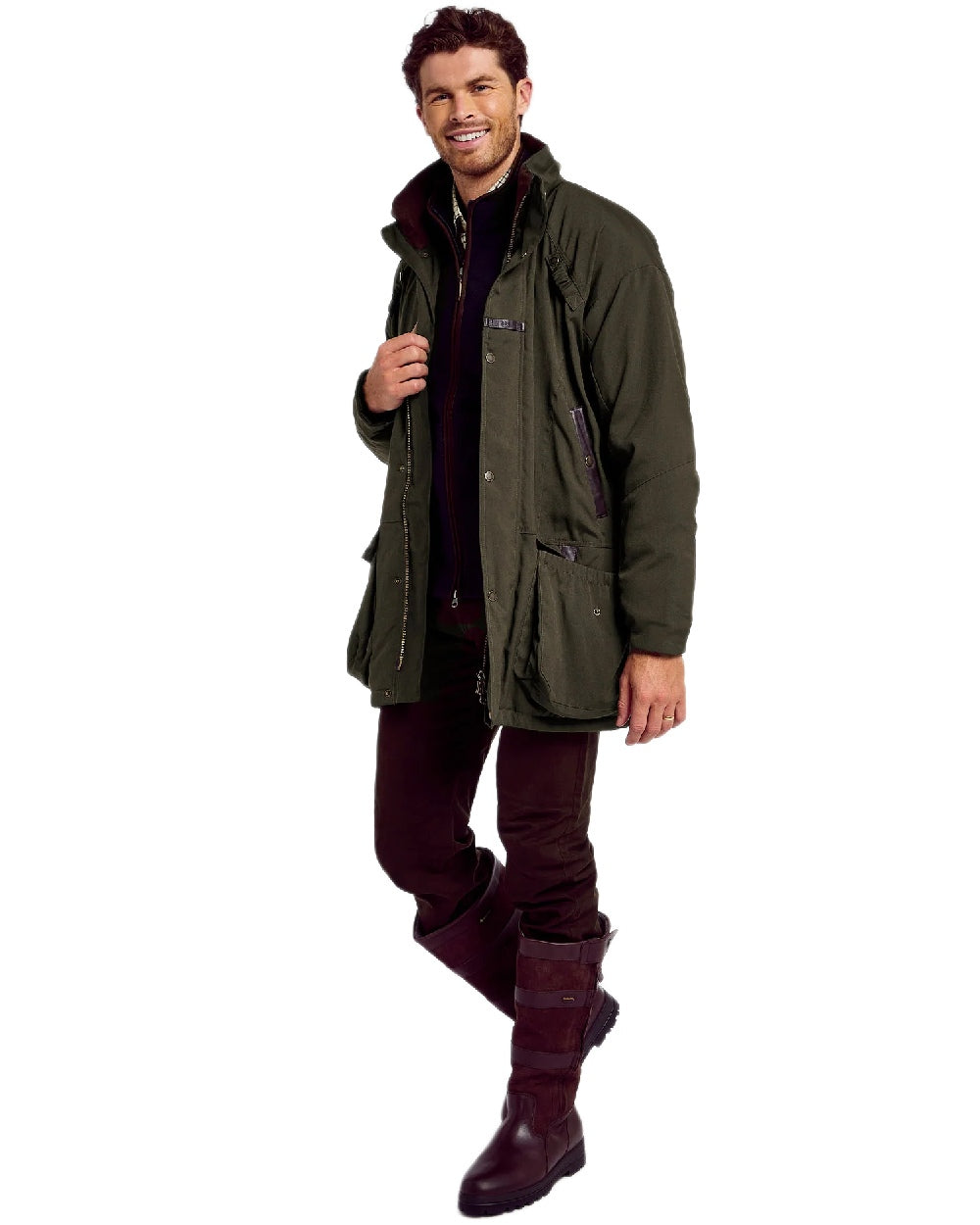 Olive Coloured Dubarry Mens Longacre Waterproof Jacket on white background 