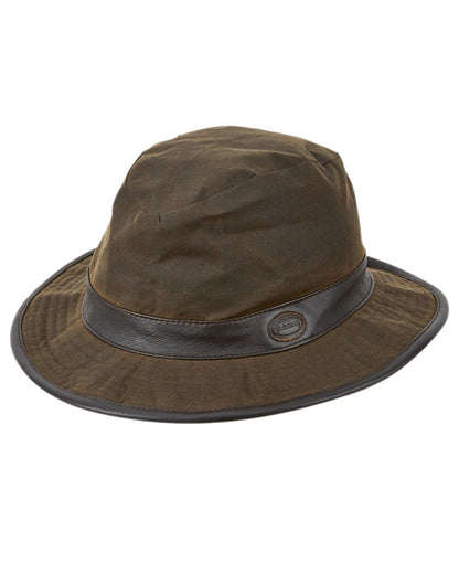 Olive Coloured Dubarry Mens Macreddin Wax Bucket Hat on white background 