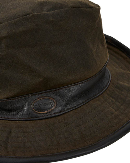 Olive Coloured Dubarry Mens Macreddin Wax Bucket Hat on white background 