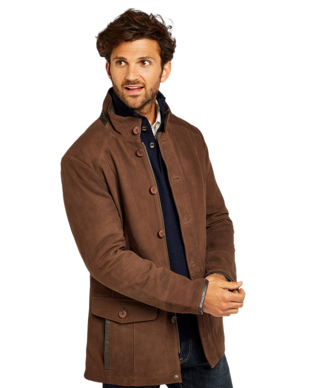 Walnut coloured Dubarry Mens Moore Leather Jacket on white background 