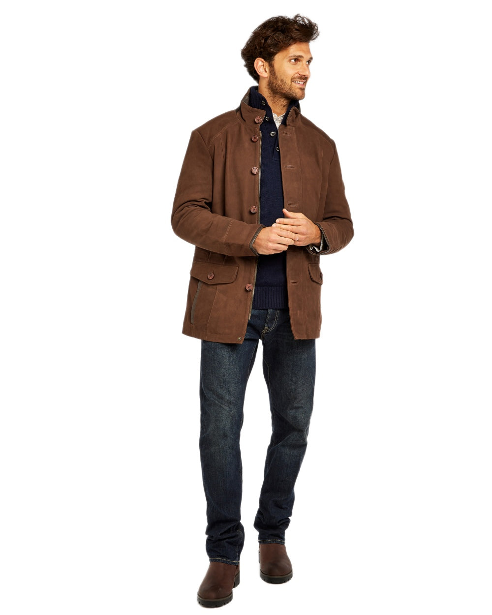 Walnut coloured Dubarry Mens Moore Leather Jacket on white background 