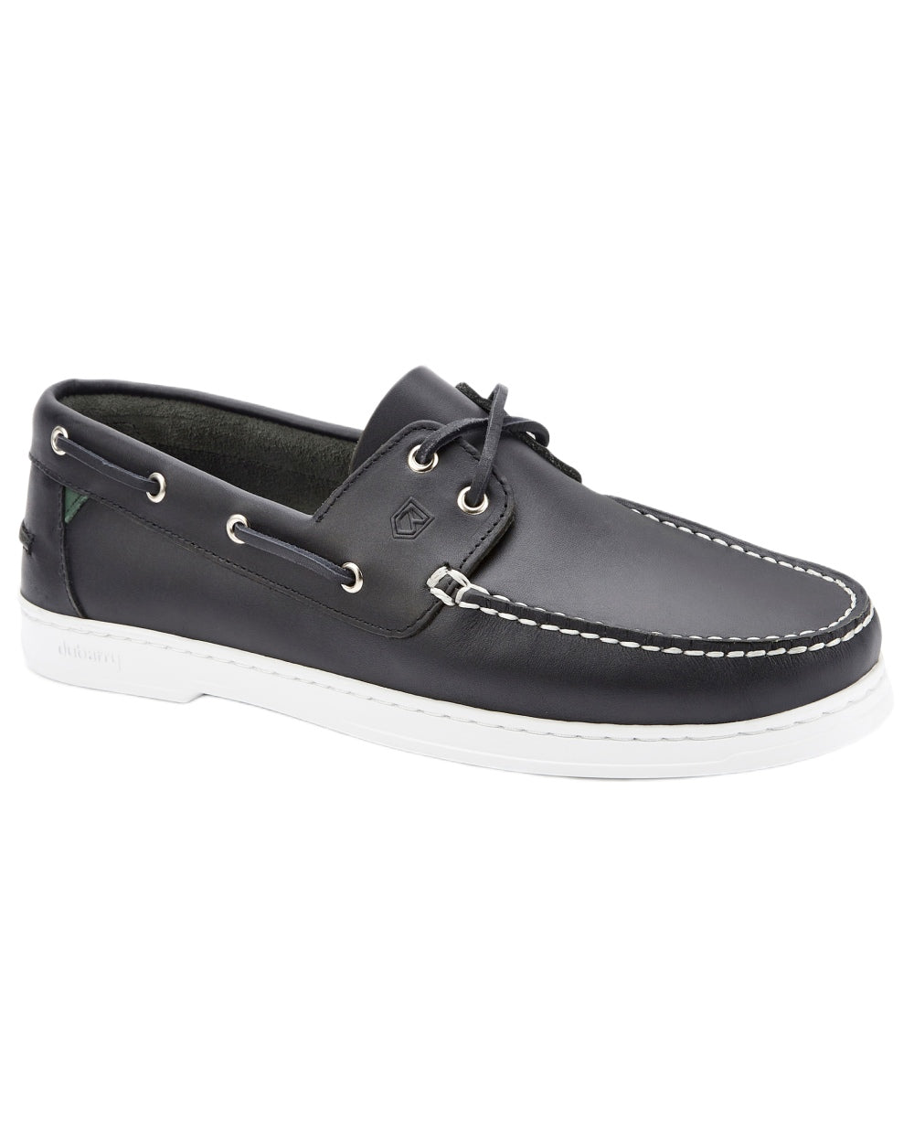 Navy coloured Dubarry Mens Oceania Two Eye-Tie Moccasin Shoes on white background 