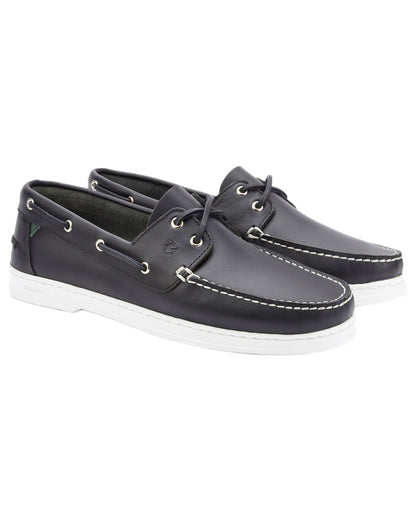 Navy coloured Dubarry Mens Oceania Two Eye-Tie Moccasin Shoes on white background 