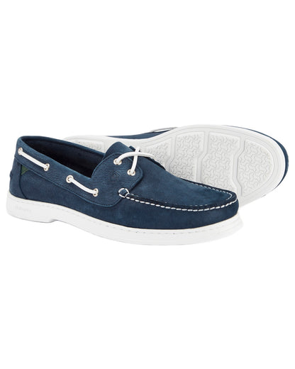 Denim coloured Dubarry Mens Oceania Two Eye-Tie Moccasin Shoes on white background 
