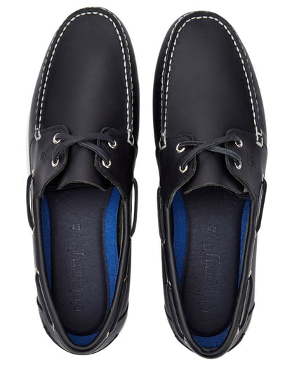 Navy coloured Dubarry Mens Oceania Two Eye-Tie Moccasin Shoes on white background 