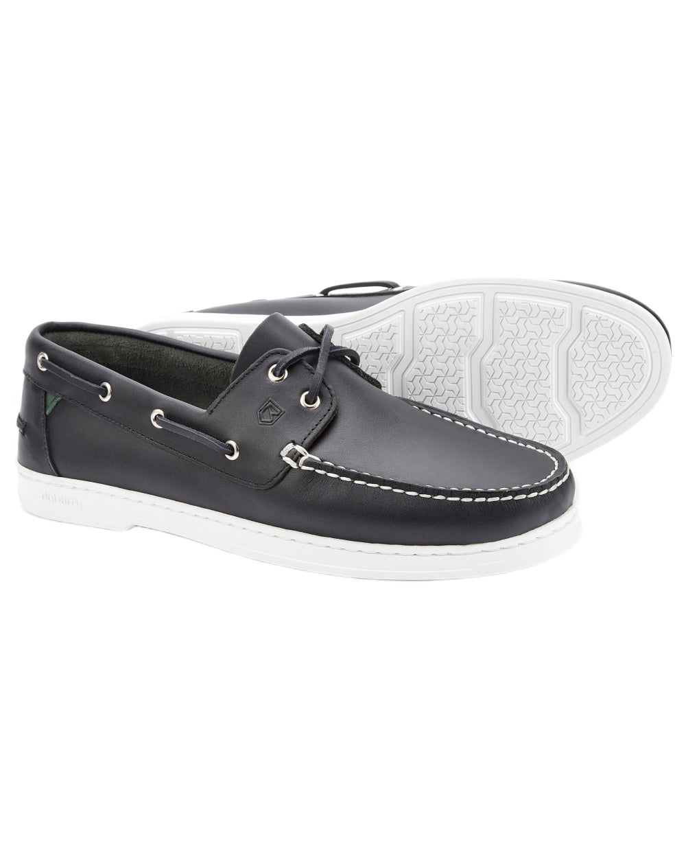 Navy coloured Dubarry Mens Oceania Two Eye-Tie Moccasin Shoes on white background 