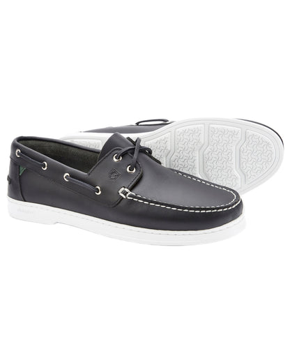 Navy coloured Dubarry Mens Oceania Two Eye-Tie Moccasin Shoes on white background 