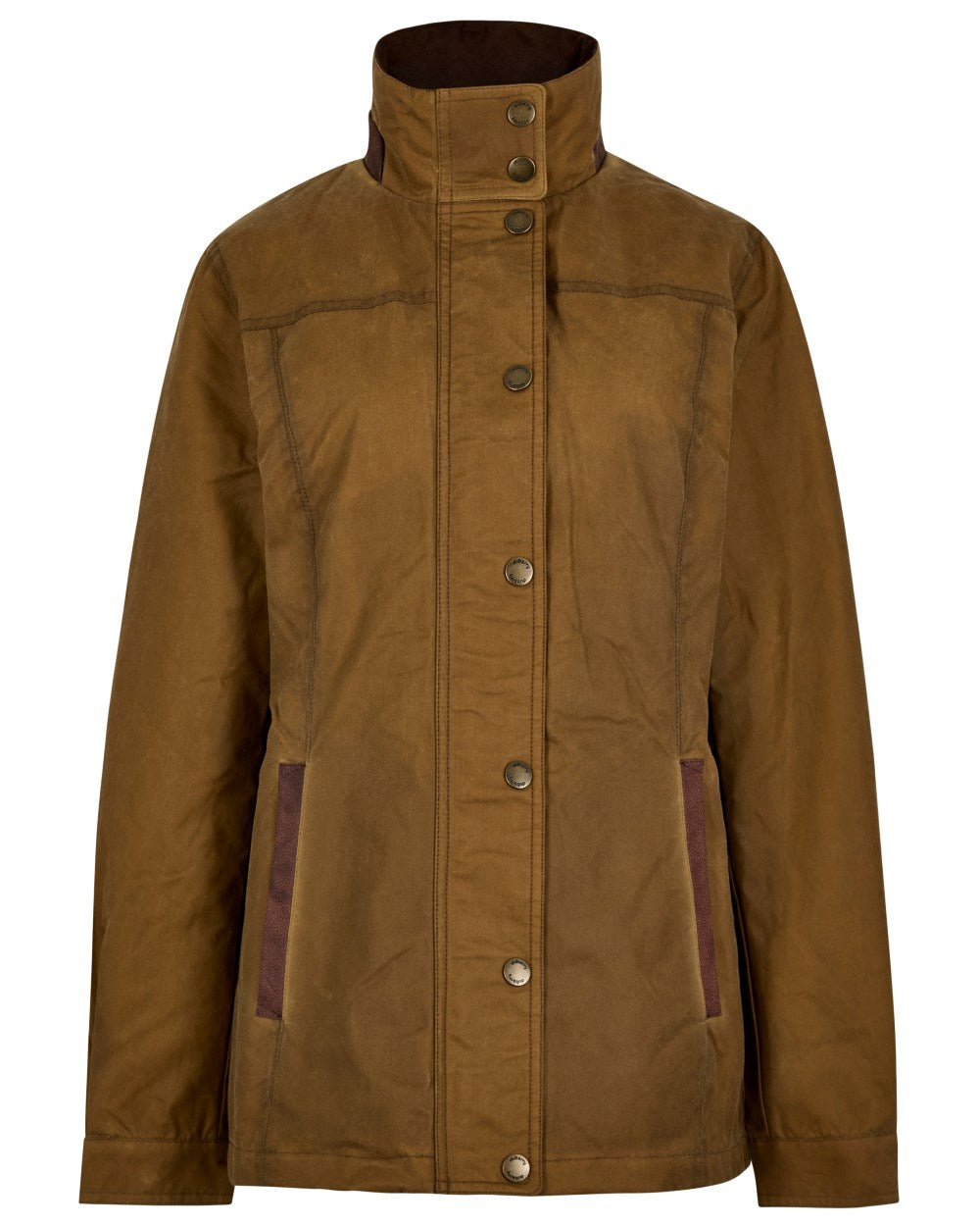 Ochre coloured Dubarry Mountrath Waxed Jacket on white background 